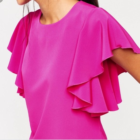 hot pink ruffle blouse